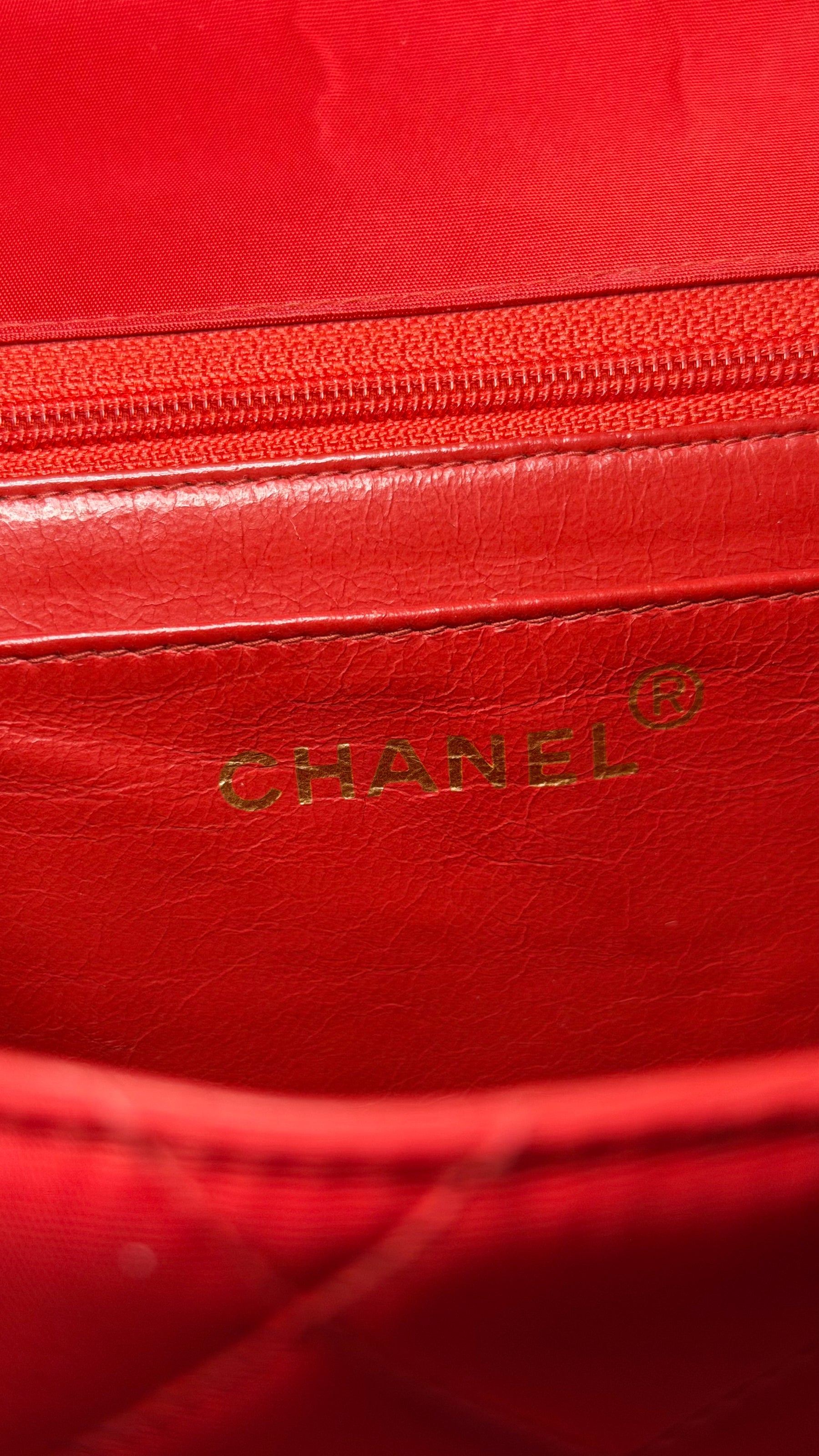 Chanel 90s Small Red Classic Single Flap Bag | French Designer Vintage