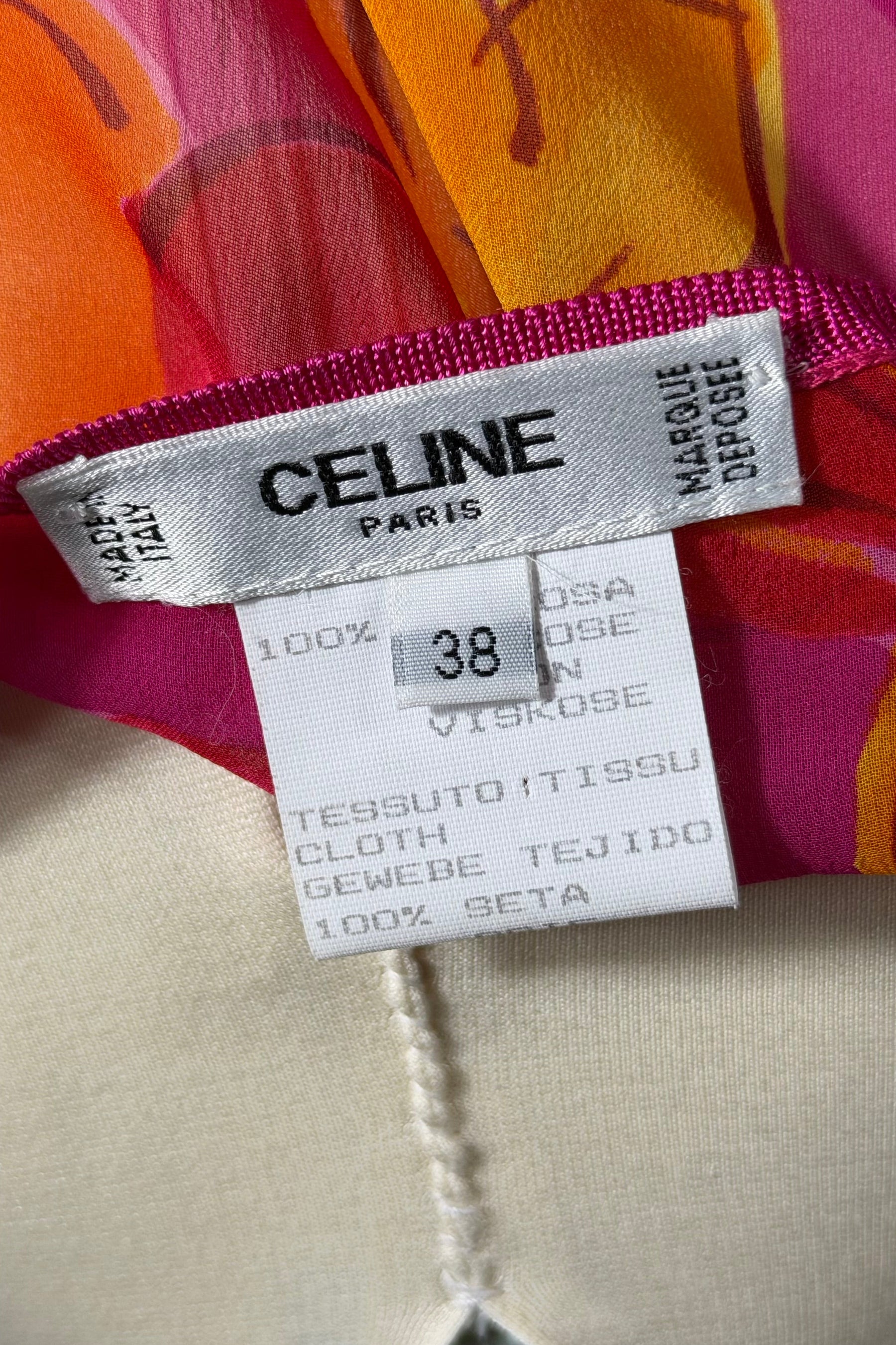 Celine Sheer Silk Fruit Print Oversized Fit Top | French Secondhand