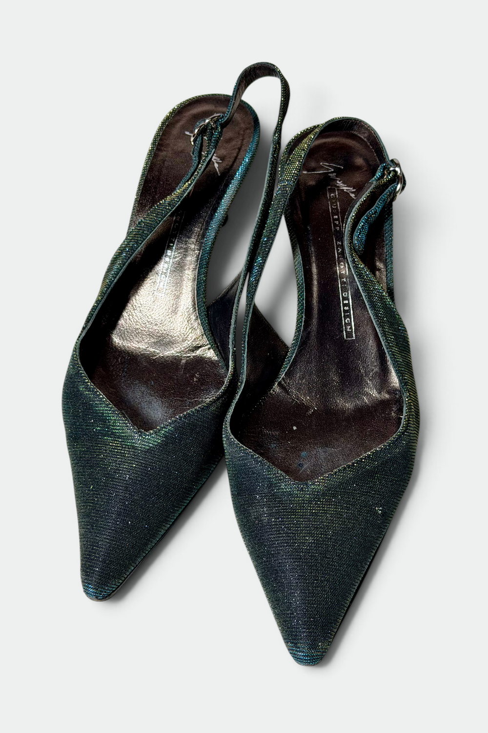 GIUSEPPE ZANOTTI DESIGN IRIDESCENT POINTED-TOE KITTEN HEELS | ITALIAN SECONDHAND