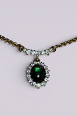 Nina Ricci Green Cabochon Pendant Necklace | French Vintage