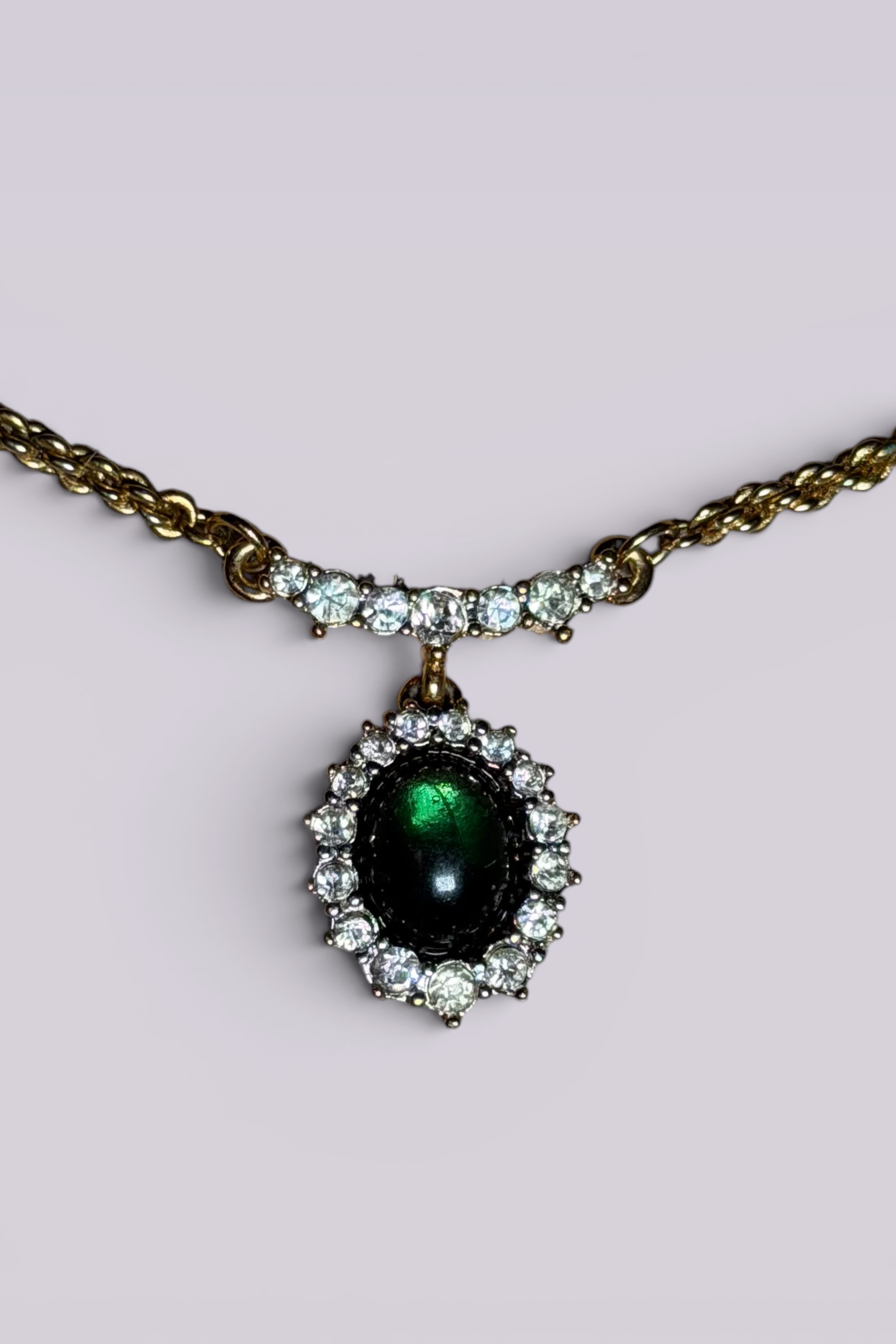 Nina Ricci Green Cabochon Pendant Necklace | French Vintage