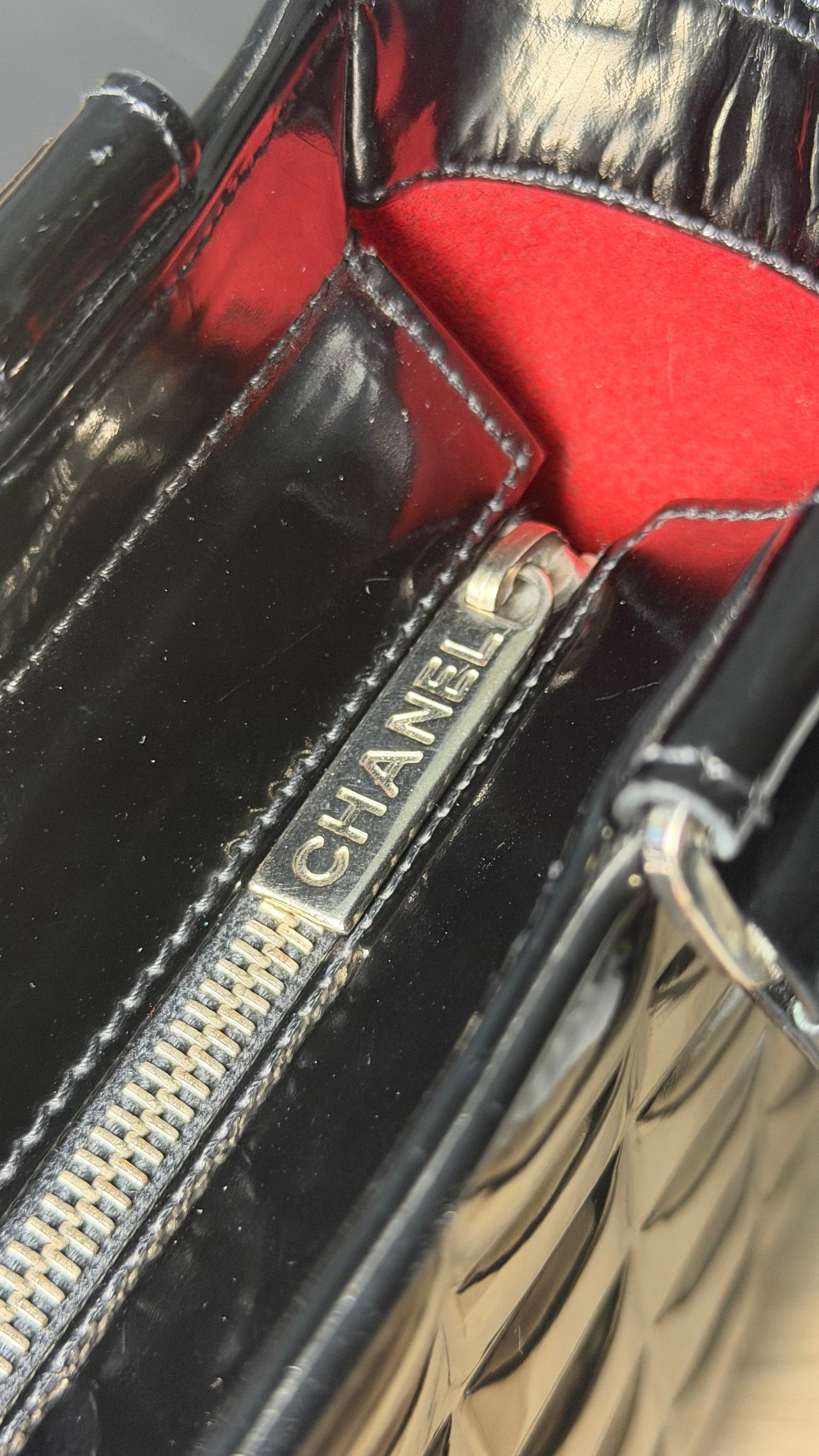 Chanel Chocolate Bar Black Patent Leather Tote | French Vintage