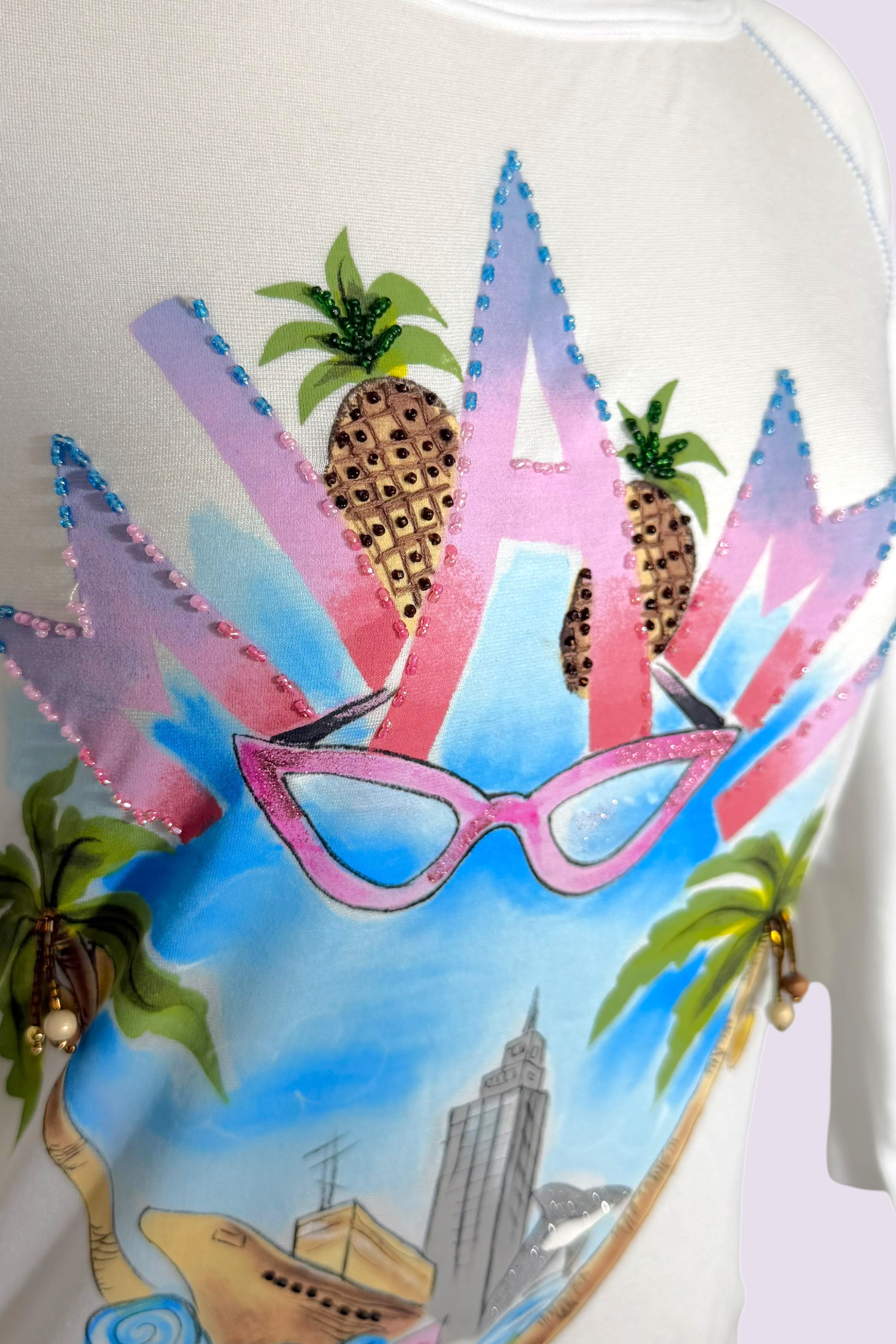 Blugirl by Blumarine Miami Graphic Embellished 3/4 Sleeve Top | Italian Vintage