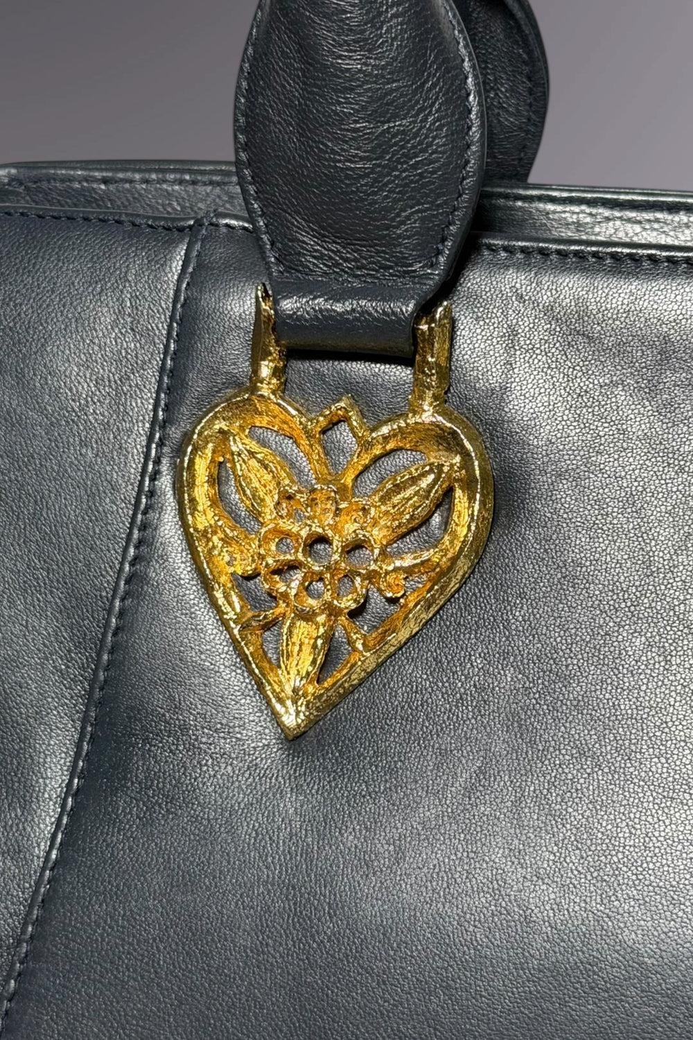 Braccialini Black Leather Top Handle Bag | Italian Vintage