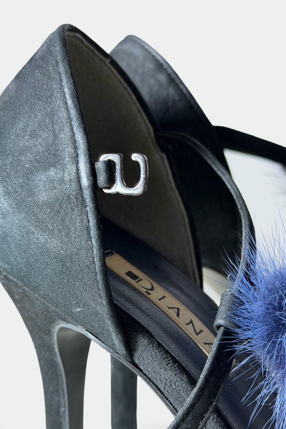 COMING SOON: DIANA BLACK SUEDE BLUE FUR T-STRAP PEEP-TOE HEELS | JAPANESE SECONDHAND
