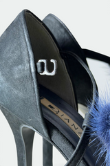 COMING SOON: DIANA BLACK SUEDE BLUE FUR T-STRAP PEEP-TOE HEELS | JAPANESE SECONDHAND