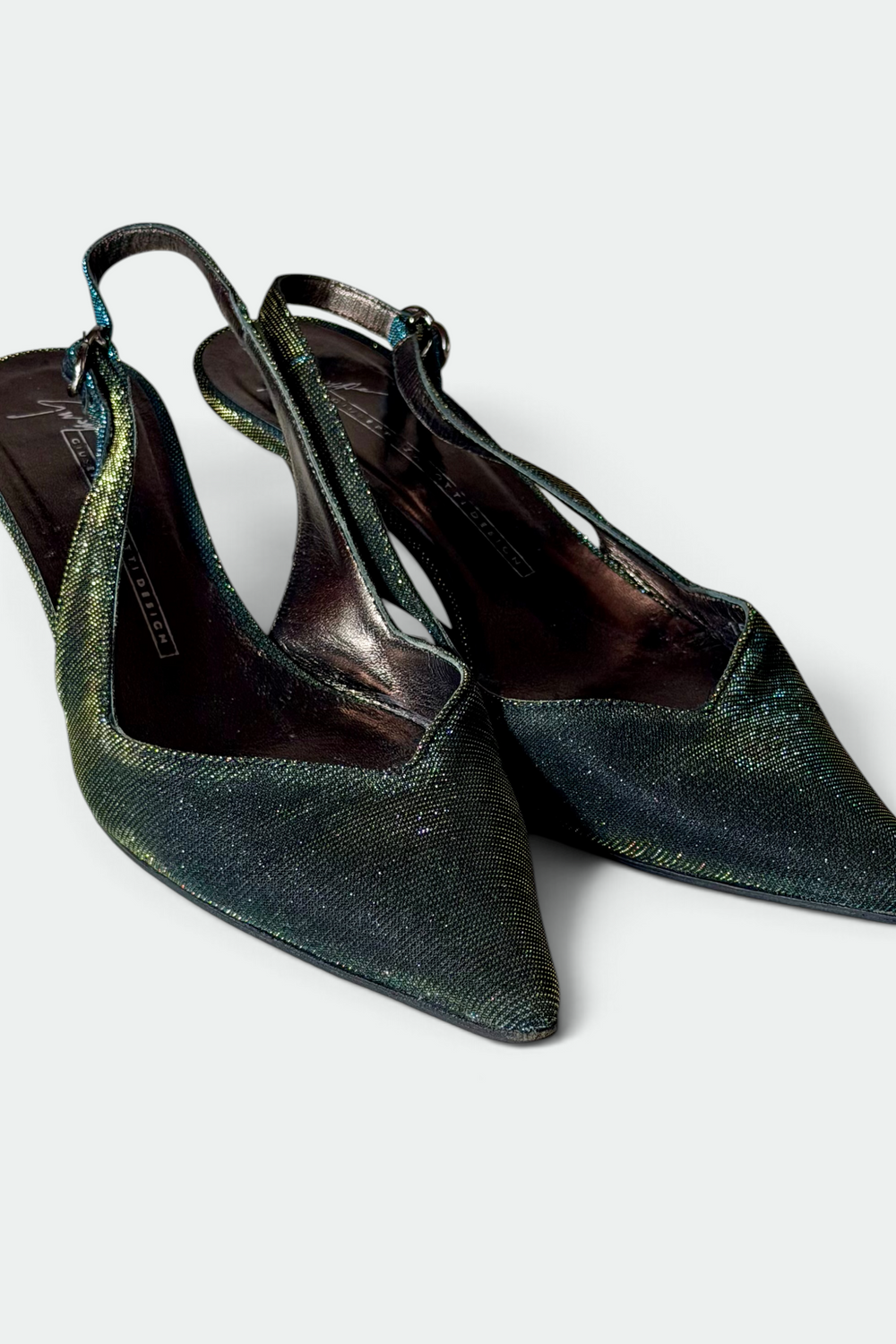 GIUSEPPE ZANOTTI DESIGN IRIDESCENT POINTED-TOE KITTEN HEELS | ITALIAN SECONDHAND