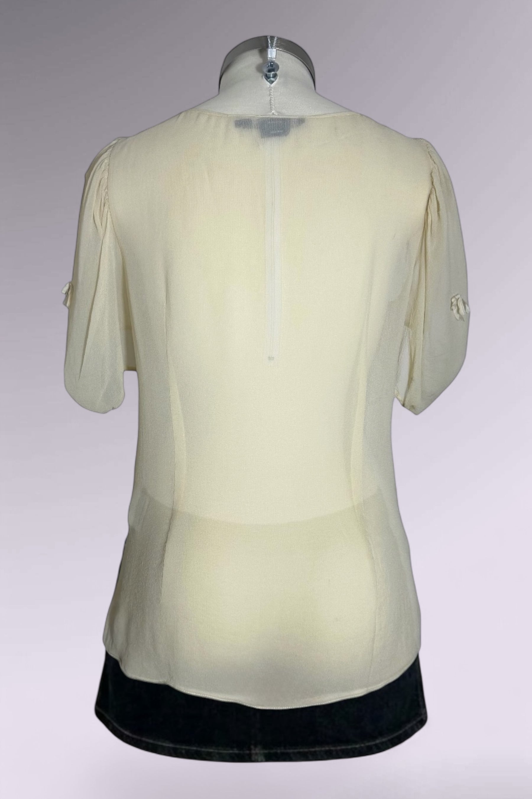 Ralph Lauren Silk Ribbon Tie Short Sleeve Blouse | American Secondhand
