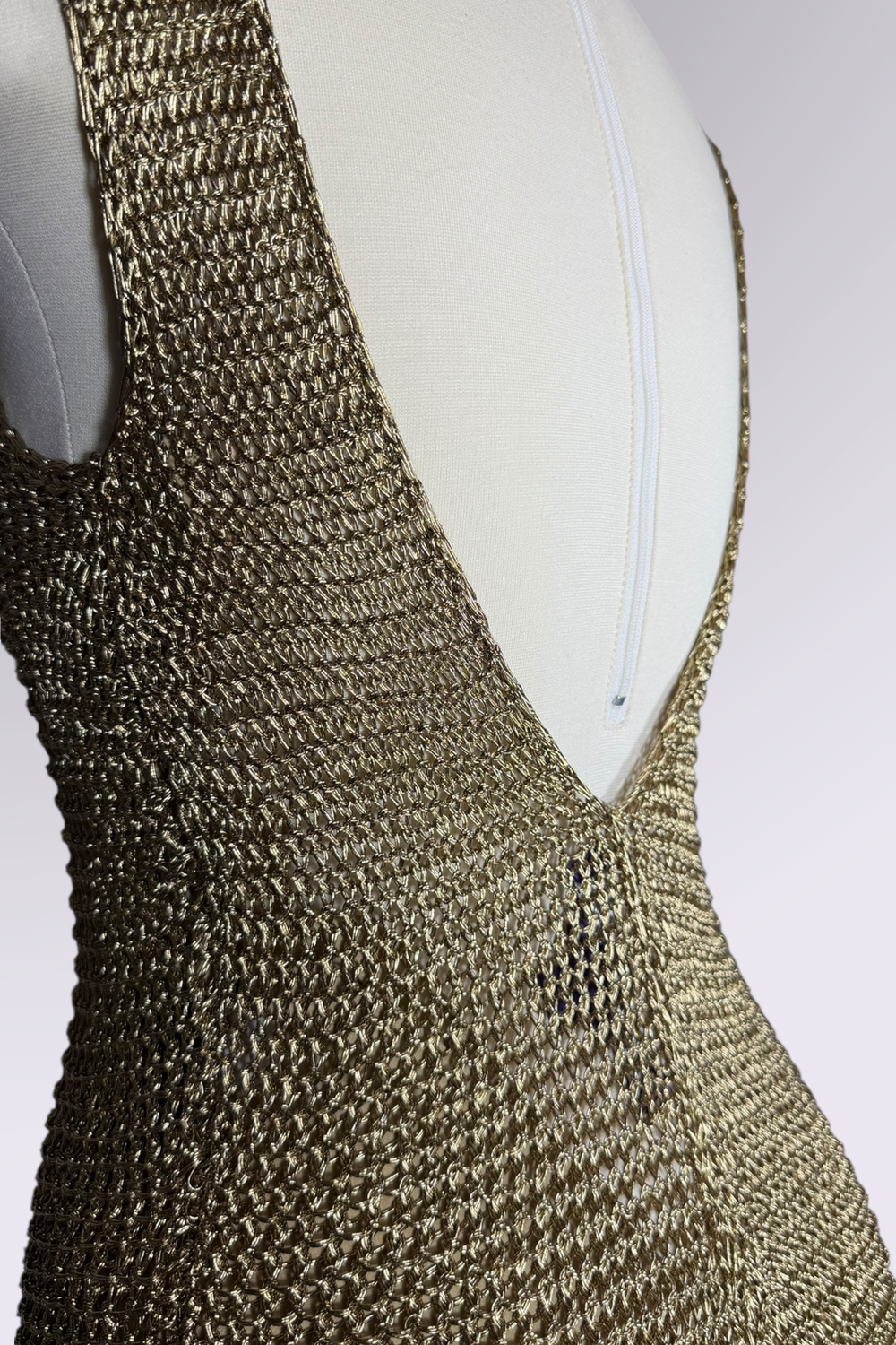 COMING SOON: Ralph Lauren Purple Label Hand Knit Metallic Gold Maxi Dress | American Designer Secondhand