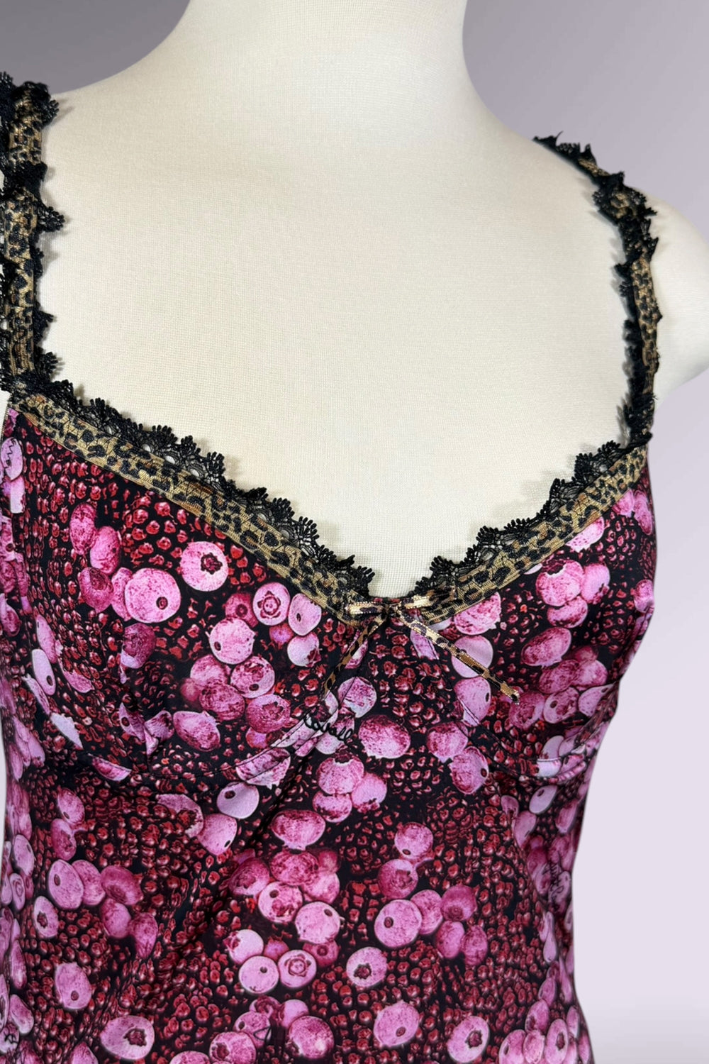 Just Cavalli Berry Print Leopard and Lace Trim Camisole | Italian Secondhand