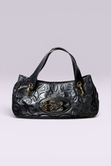 Braccialini Embossed Black Leather Shoulder Bag with Crossbody Strap | Italian Vintage