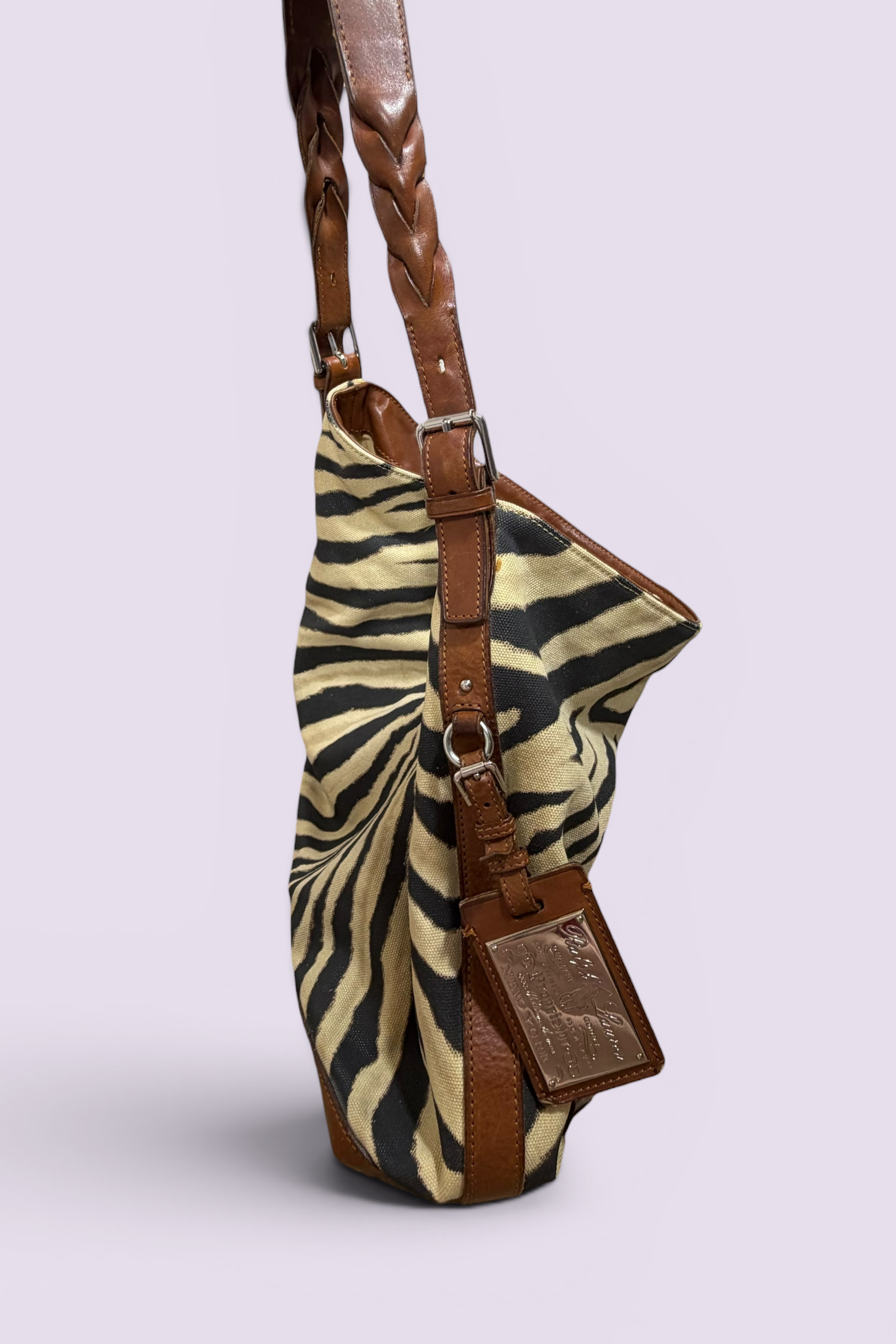 Ralph Lauren Zebra Print Canvas Hobo Bag | American Secondhand