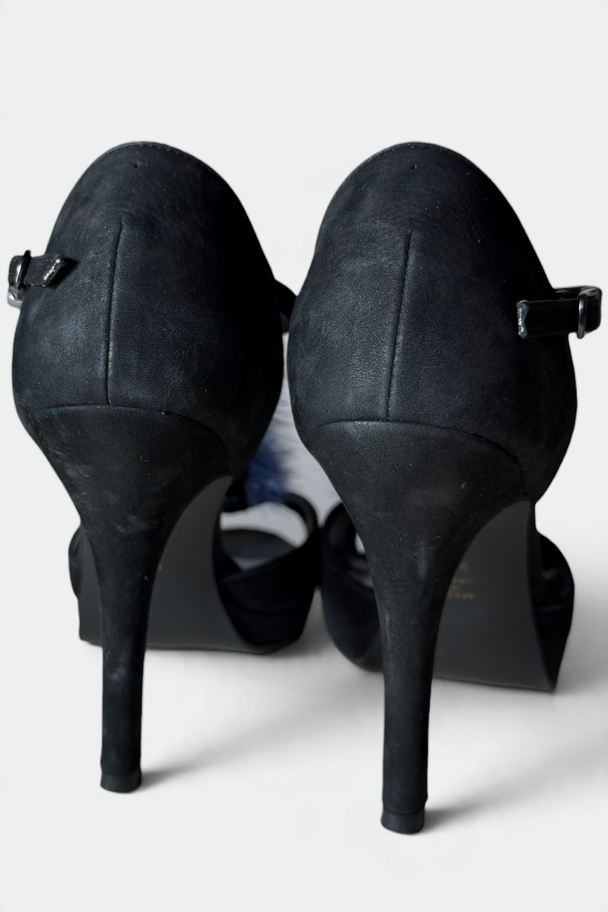 COMING SOON: DIANA BLACK SUEDE BLUE FUR T-STRAP PEEP-TOE HEELS | JAPANESE SECONDHAND