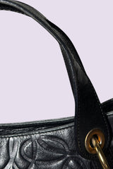 Braccialini Embossed Black Leather Shoulder Bag with Crossbody Strap | Italian Vintage