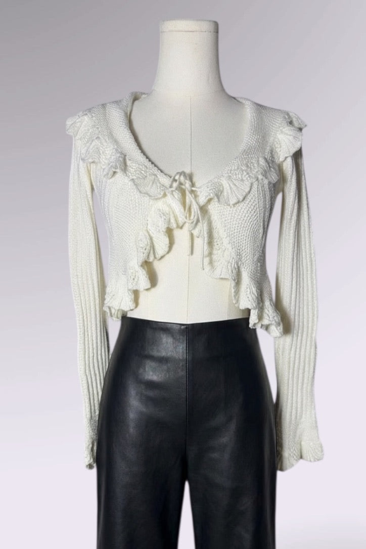 Ralph Lauren Ruffle Knit Tie-Front Sweater | American Vintage