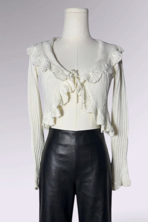 Ralph Lauren Ruffle Knit Tie-Front Sweater | American Vintage