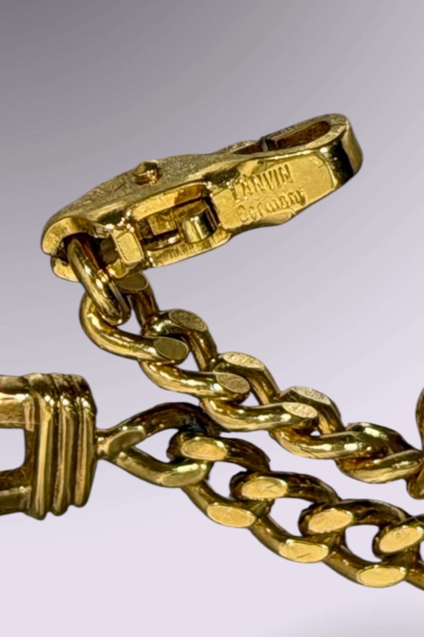 Lanvin LL Gold Tone Chain Bracelet with Pave Letter Detail | French Vintage