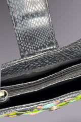 Guess Black Embroidered Python-Embossed Vegan Leather Bag | American Vintage