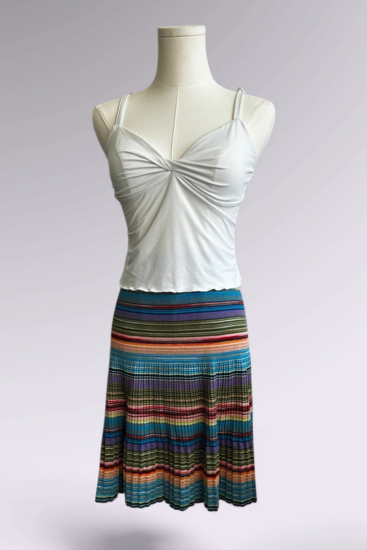 Missoni Multicolor Ribbed and Pleated Knit Skirt | Italian Designer Vintage