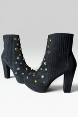 COMING SOON: SONIA RYKIEL BLACK SUEDE JEWELED PLATFORM ANKLE BOOTS | FRENCH SECONDHAND