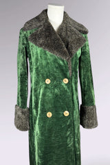 Anna Sui FW 1996 Green Velvet Maxi Coat with Faux Fur Trim | Runway Archive