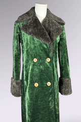 Anna Sui FW 1996 Green Velvet Maxi Coat with Faux Fur Trim | Runway Archive