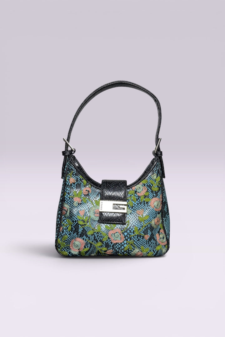 Guess Blue Embroidered Python-Embossed Vegan Leather Bag | American Vintage