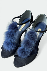 COMING SOON: DIANA BLACK SUEDE BLUE FUR T-STRAP PEEP-TOE HEELS | JAPANESE SECONDHAND