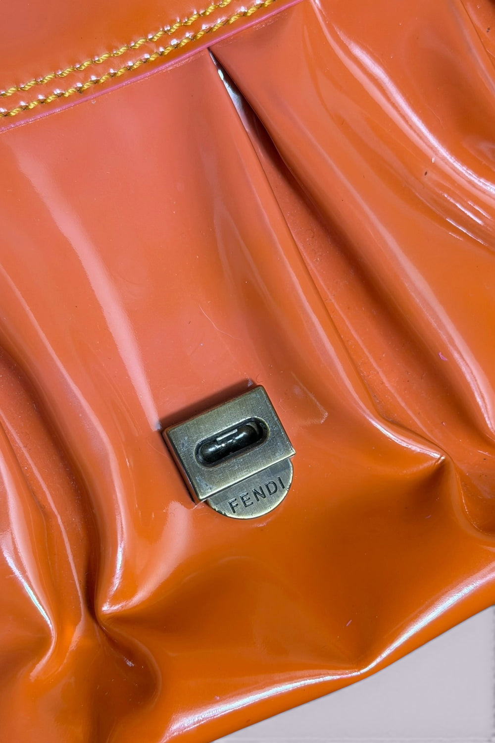 Fendi Orange Patent Vernice Chain Shoulder Bag | Italian Secondhand