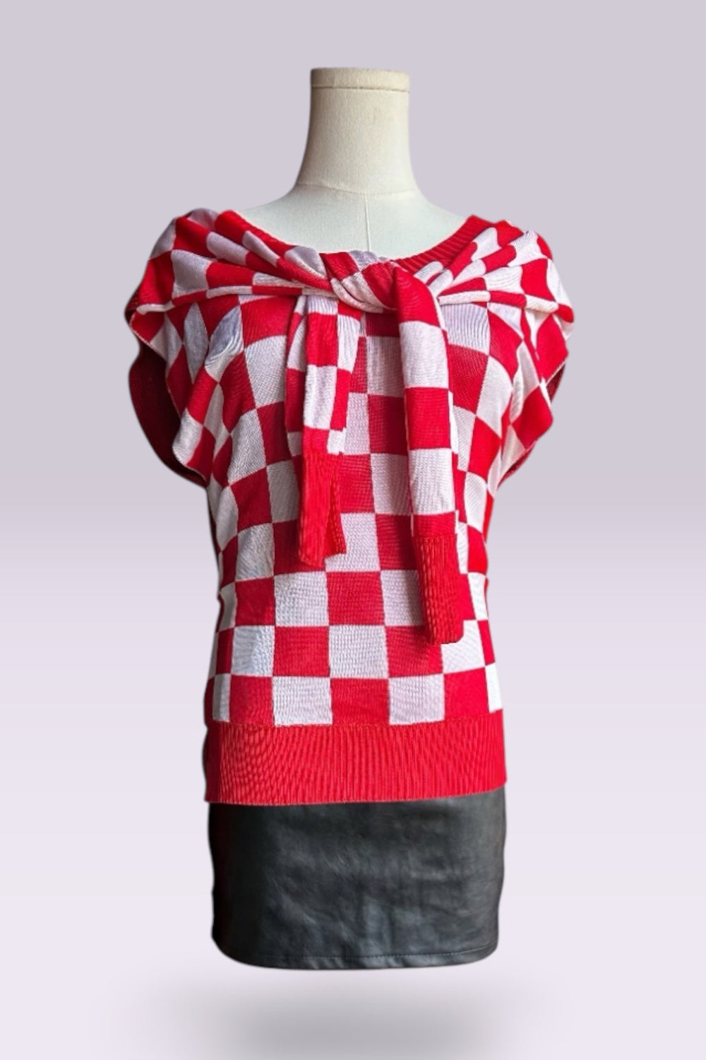 MM6 Maison Margiela Red Checker Multi-Way Knit Sweater | Runway Archive