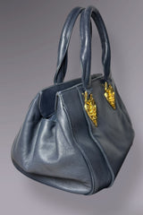 Braccialini Black Leather Top Handle Bag | Italian Vintage