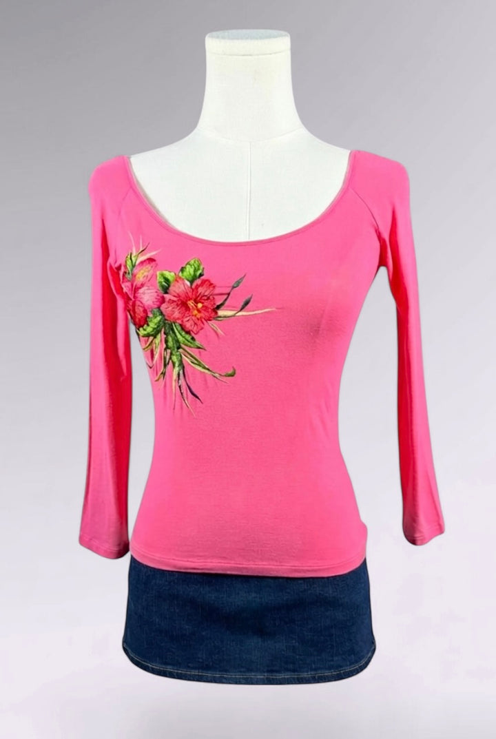 Anna Molinari Jeans Pink Floral Embroidered Top | Italian Vintage