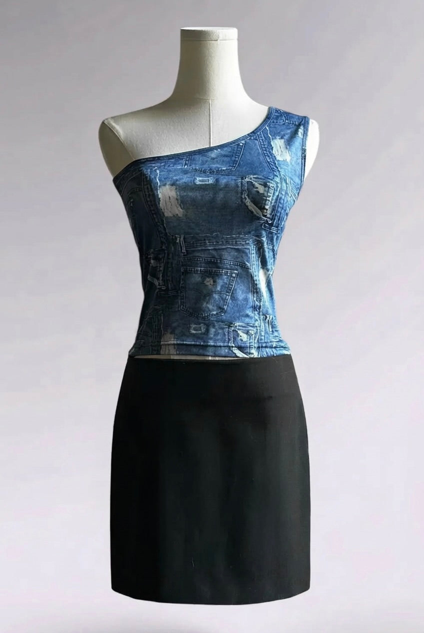 Pimkie One-Shoulder Patchwork Top | French Vintage
