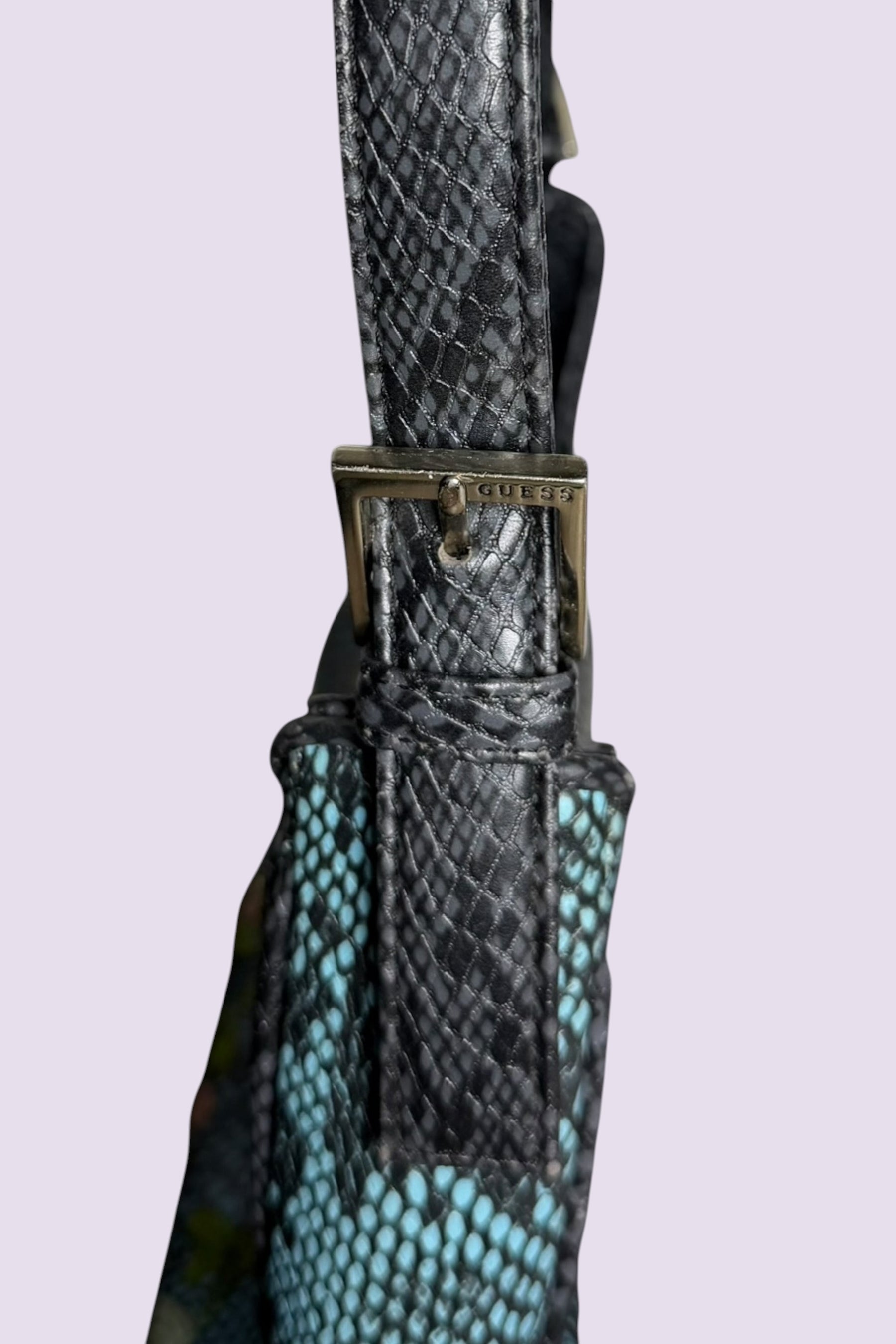 Guess Blue Embroidered Python-Embossed Vegan Leather Bag | American Vintage