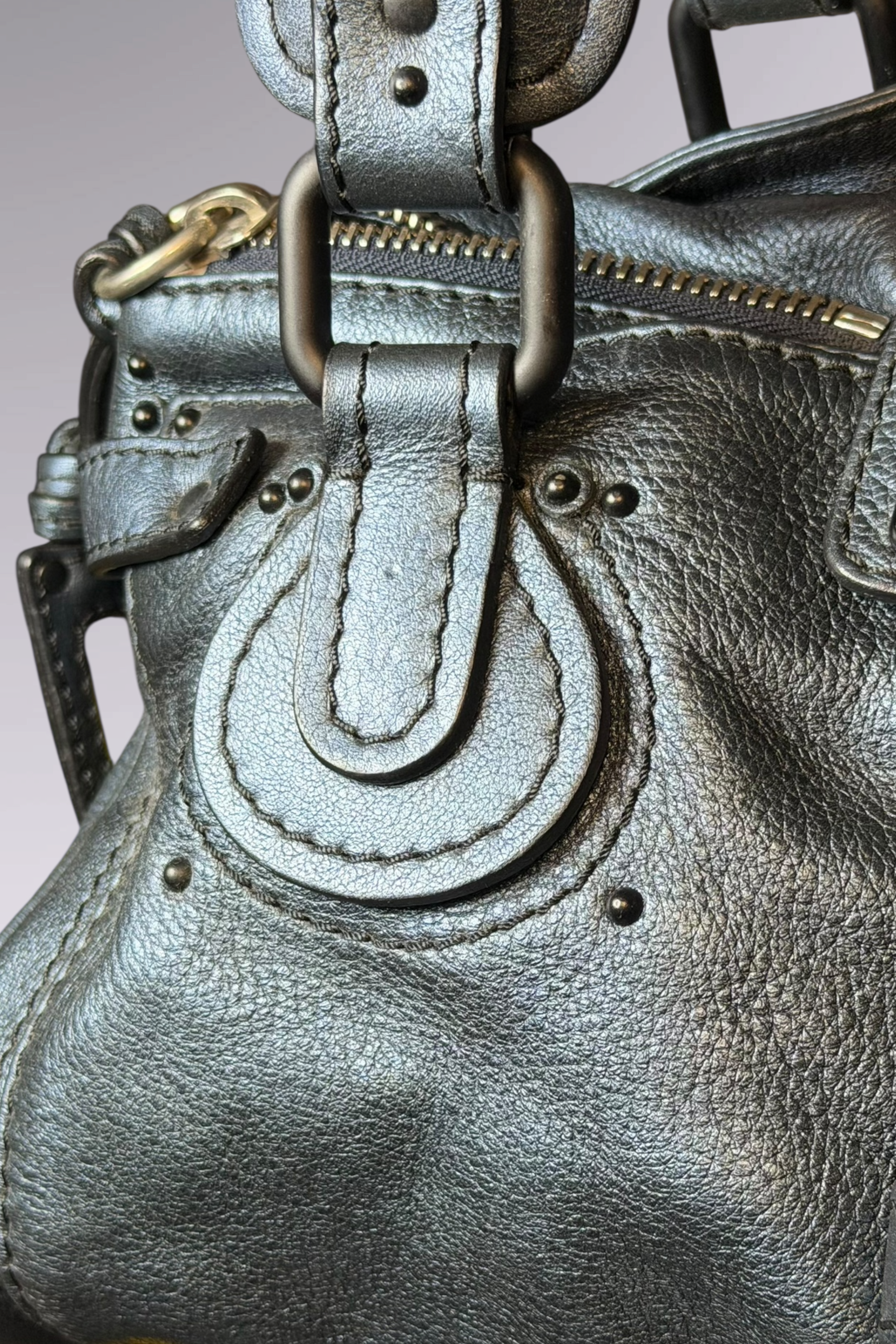 Chloé Paddington Metallic Blue Leather Bag | French Designer Secondhand