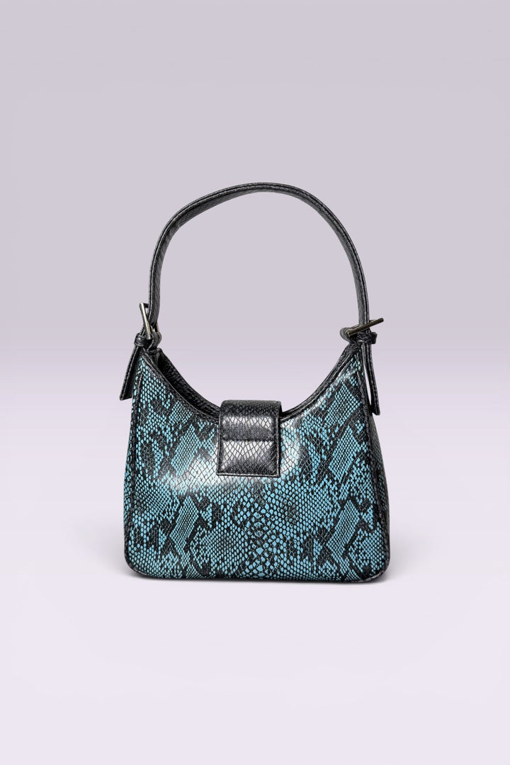 Guess Blue Embroidered Python-Embossed Vegan Leather Bag | American Vintage