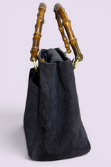 Gucci Bamboo Handle Navy Suede Tote Bag | Italian Vintage