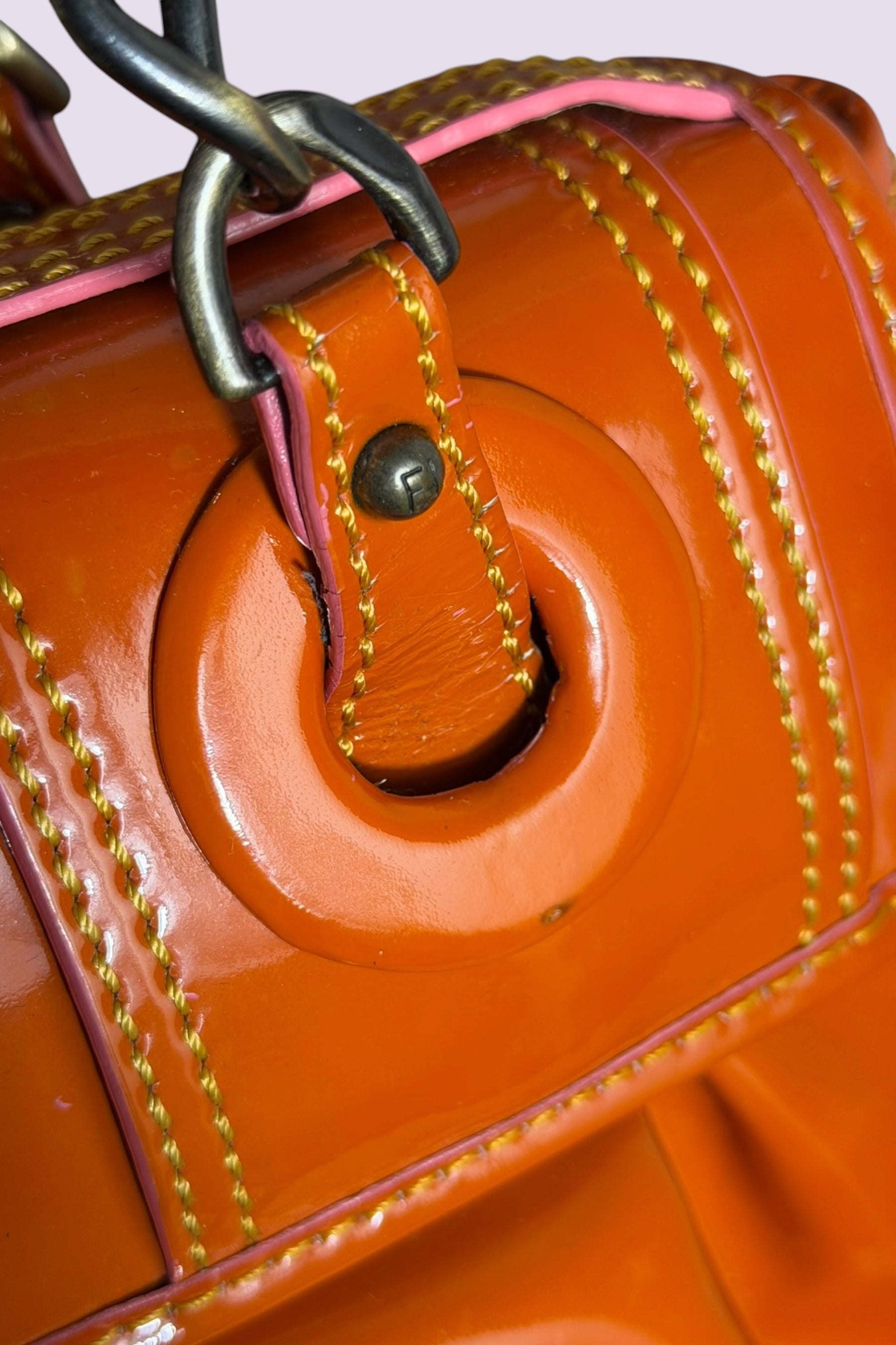 Fendi Orange Patent Vernice Chain Shoulder Bag | Italian Secondhand