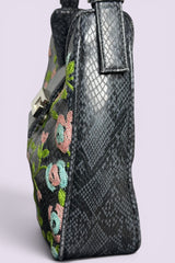 Guess Black Embroidered Python-Embossed Vegan Leather Bag | American Vintage