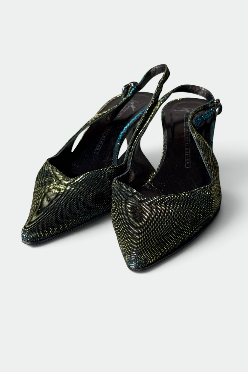 GIUSEPPE ZANOTTI DESIGN IRIDESCENT POINTED-TOE KITTEN HEELS | ITALIAN SECONDHAND