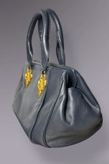 Braccialini Black Leather Top Handle Bag | Italian Vintage