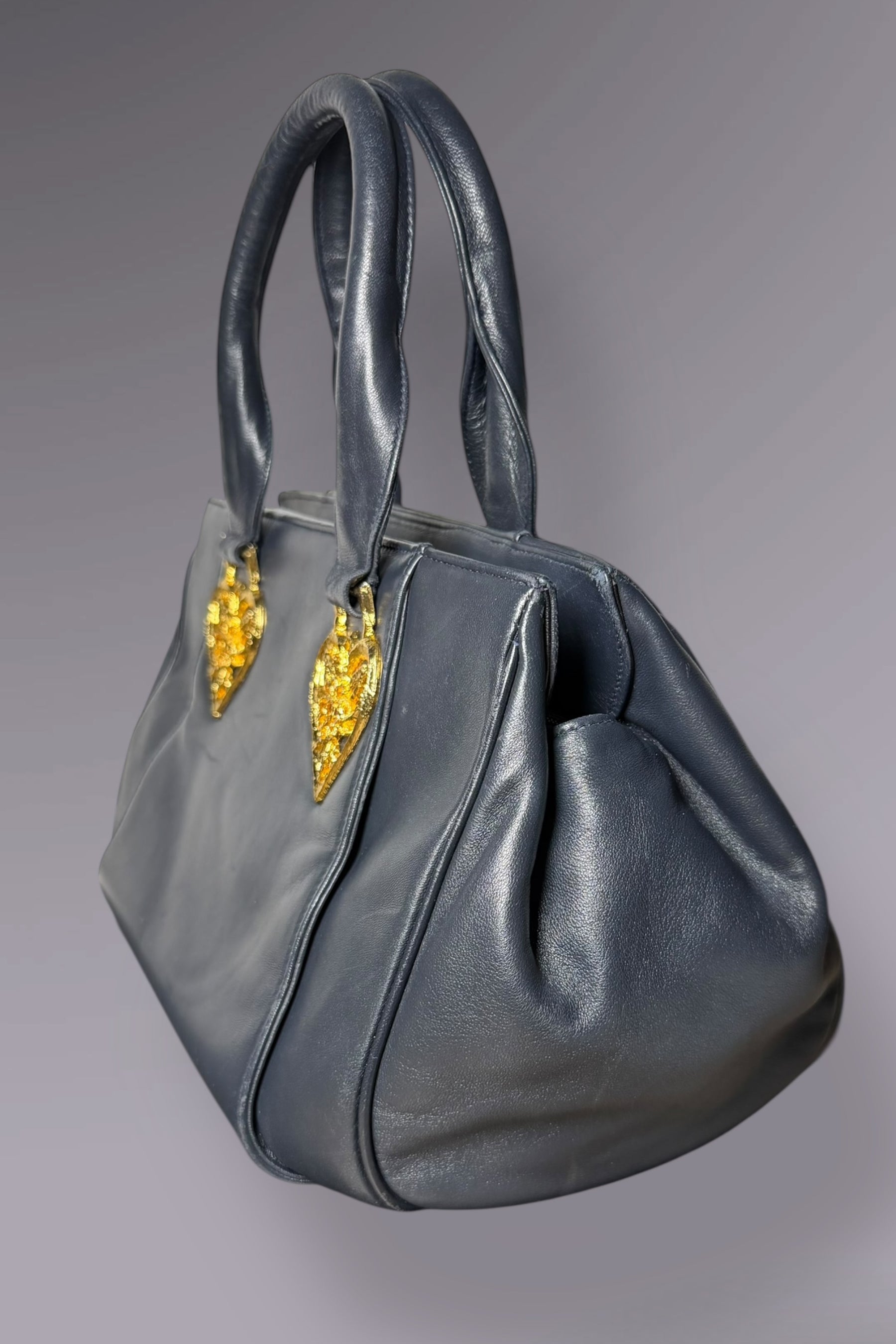 Braccialini Black Leather Top Handle Bag | Italian Vintage