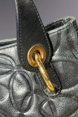 Braccialini Embossed Black Leather Shoulder Bag with Crossbody Strap | Italian Vintage