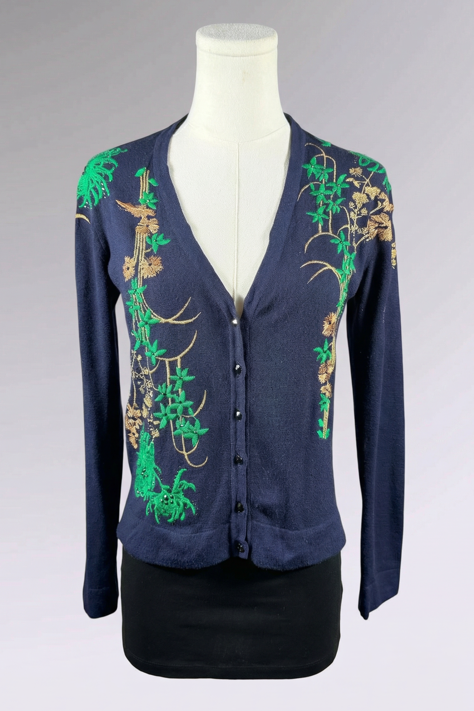 Blumarine Embroidered Wool Cardigan with Mink Fur Collar | Italian Vintage