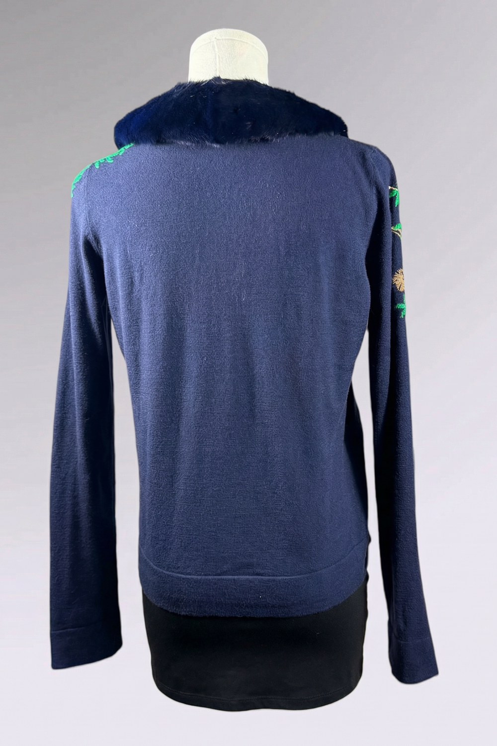 Blumarine Embroidered Wool Cardigan with Mink Fur Collar | Italian Vintage