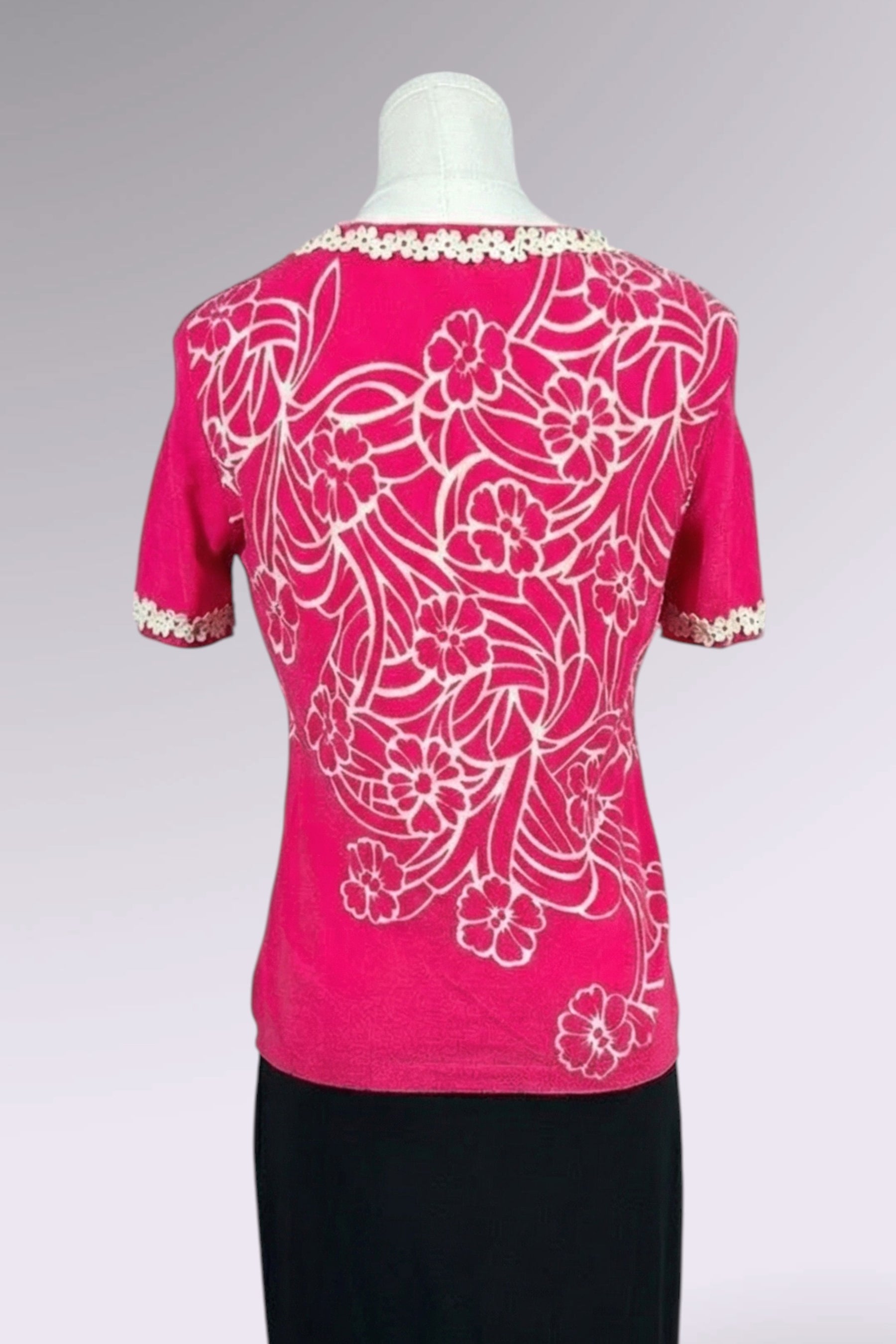 Blumarine Pink Floral Short Sleeve Cardigan | Italian Vintage