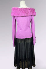 Off Shoulder Silk Blend Top with Detachable Fur Collar | American Vintage