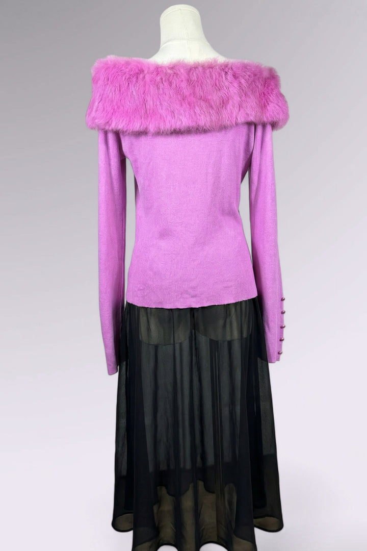 Off Shoulder Silk Blend Top with Detachable Fur Collar | American Vintage