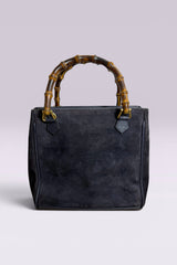 Gucci Bamboo Handle Navy Suede Tote Bag | Italian Vintage