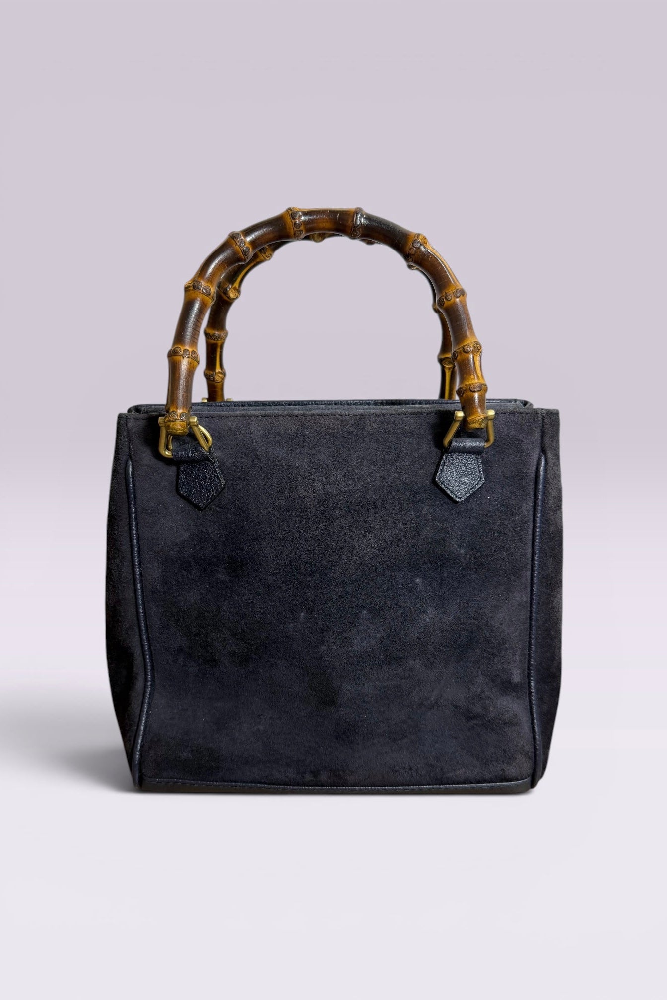 Gucci Bamboo Handle Navy Suede Tote Bag | Italian Vintage